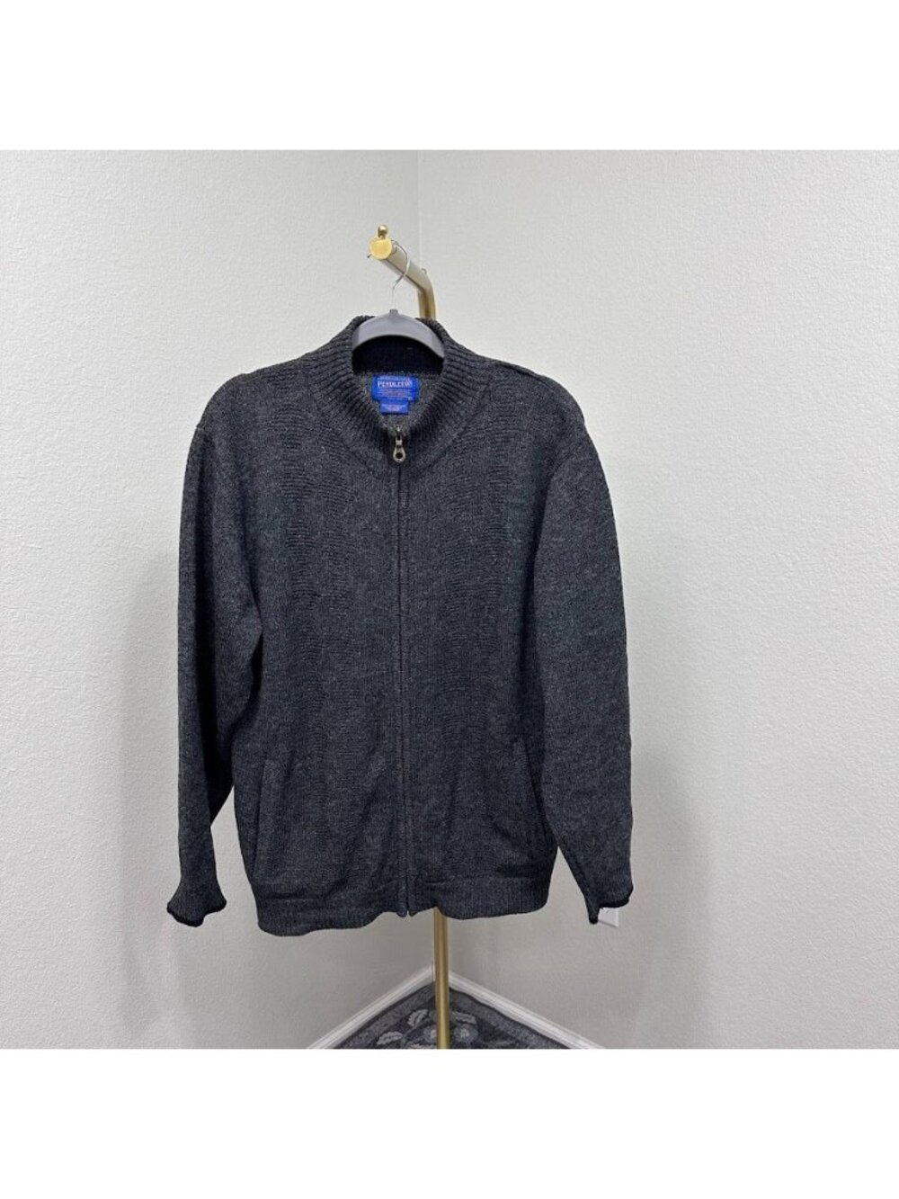 Pendleton 100% Virgin Wool Full Zip Cardigan Knit Sweater Mock Neck Mens Medium